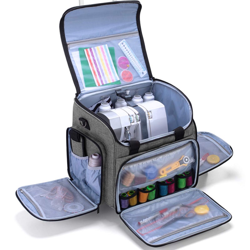 LUXJA Serger Case with Detachable Dolly, Bag with Removable Padding Pad (Fit for Most Standard Machines), Gray - Image 3